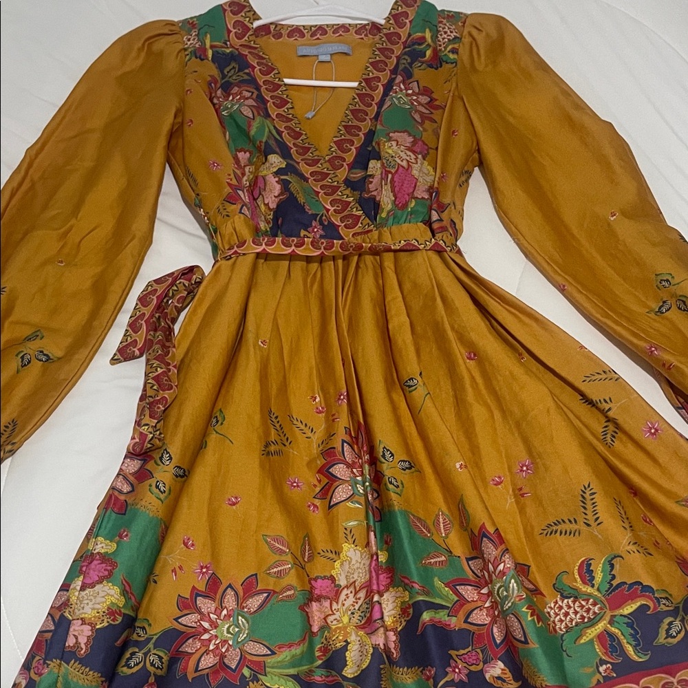 ANTONIO MELANI Mustard Floral Long Sleeve Dress